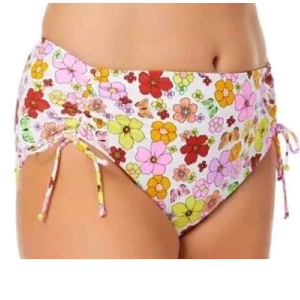 California Sunshine Daisy High Waisted Lace Up Swim Bottoms Woman Plus 2X New